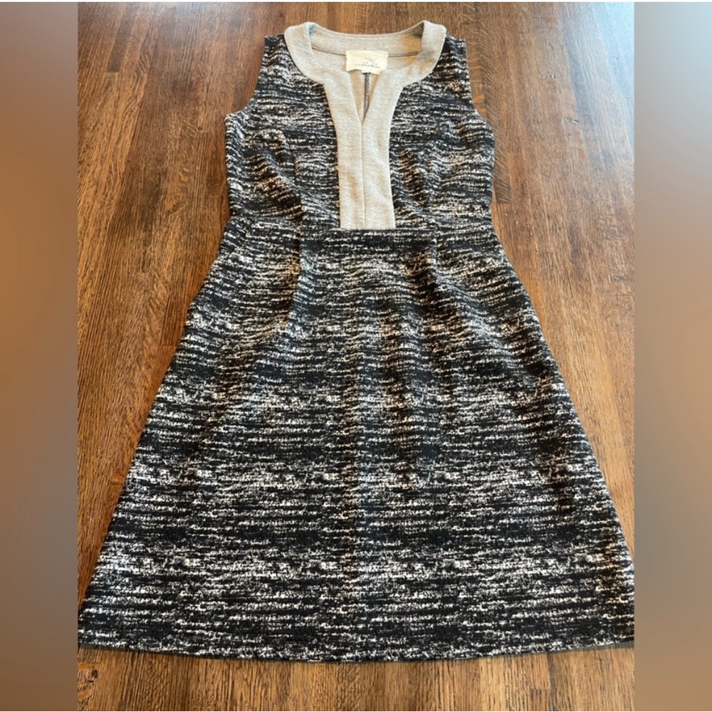 Anthropologie Tabitha Dress Black Gray Pattern Classic Preppy - size 2